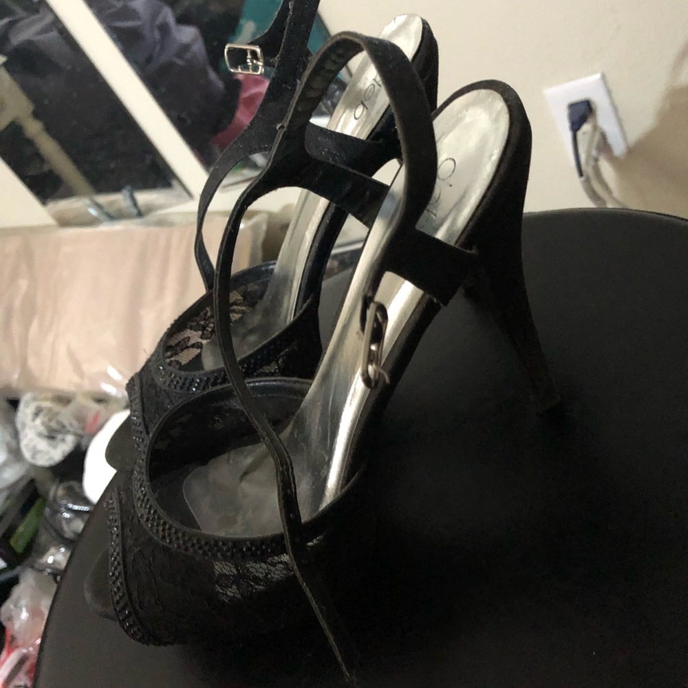 Deb black sparkly see through Lacey high heels size 10 run smaller strappy
